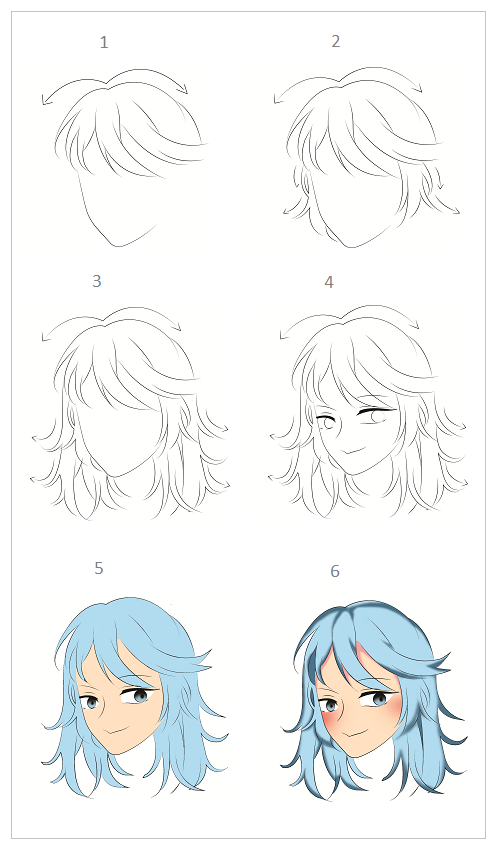 How to draw anime female hair - Step 1