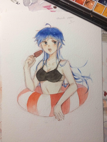 anime girl drawing, summer, cool