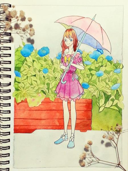cute anime girl, girl with umbrella