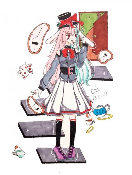 Alice in wonderland, rabbit, fanart, cute anime girl