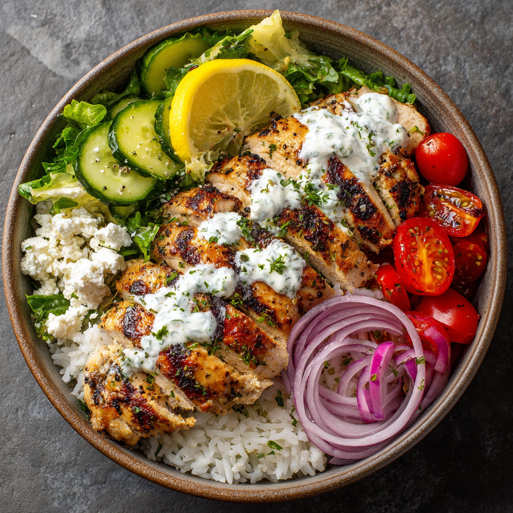 Greek Chicken Bowls – Fresh, Flavorful Mediterranean Meal in One Bowl 2 u3929625643 Greek Chicken Bowls in a ceramic bowl sliced lemo c73ffe89 6a4e 4104 98a3 d340175b3318 2