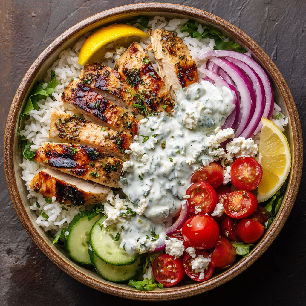 Greek Chicken Bowls – Fresh, Flavorful Mediterranean Meal in One Bowl 3 u3929625643 Greek Chicken Bowls in a ceramic bowl sliced lemo c73ffe89 6a4e 4104 98a3 d340175b3318 3